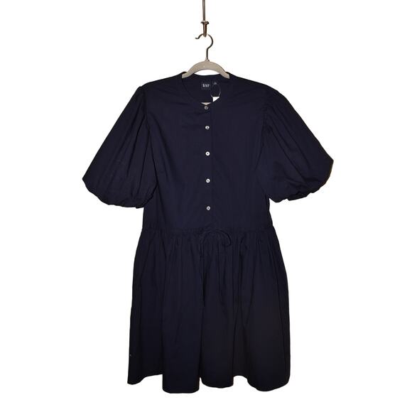 GAP Dresses & Skirts - GAP NEW $80 Short‎ Bubble Sleeve Button Front A-line Flare Dress Navy LT